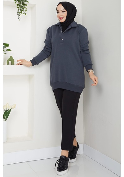 Esilanur Çıkarılabilir Kapüşonlu 3 İplik Şardonlu Sweatshirt Antrasit