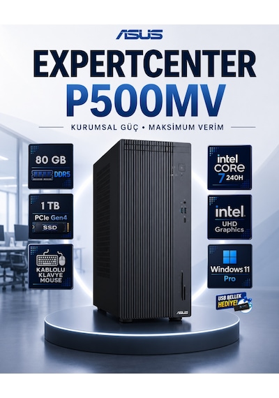 Asus ExpertCenter P500MV-C721016512G0DRNP30 Core 7 240H 80 GB 1 TB SSD W11P Masaüstü Bilgisayar
