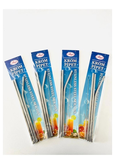 Krom Pipet - Paslanmaz Çelik - 4 Parça - Fırçalı - Metal Pipet Seti - Model 487124150775