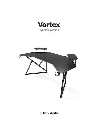 Vortex 25mm Kanatlı Oyuncu Masası | Siyah Karbon Fiber Kaplama | Raflı Oyuncu Masası