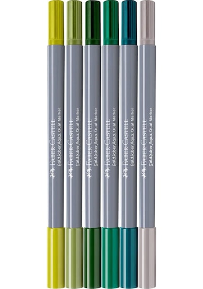 Faber-Castell Goldfaber Aqua Çift Uçlu Markör Kaligrafi 6’lı Set – Su Bazlı, Çevre Dostu, Sanatsal Kalemler