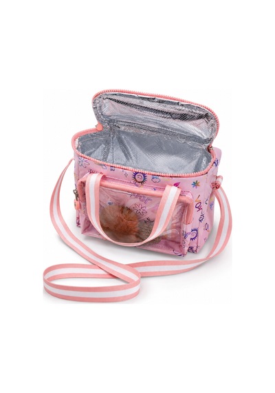 Çocuk Termal Okul Beslenme Çantası Şeffaf Cepli Peluş Aksesuarlı Omuz Askılı Lunch Bag Pembe