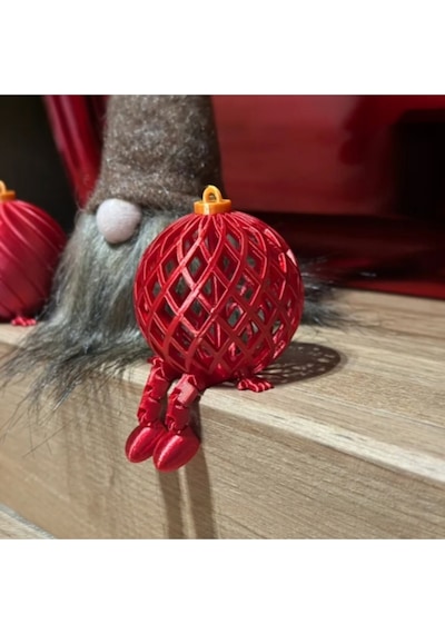 Hareketli Bacaklı Kırmızı Örgü Desenli Yılbaşı Süsü 4 Adet - 3d Baskı Dekor