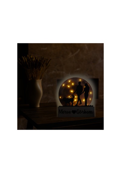 Led Işıklı Pleksi Dolunay Kişiselleştirilebilir Biblo Silvia Köpek Gezdiren Çift Anahtar Askılığı Sarı - 737336706