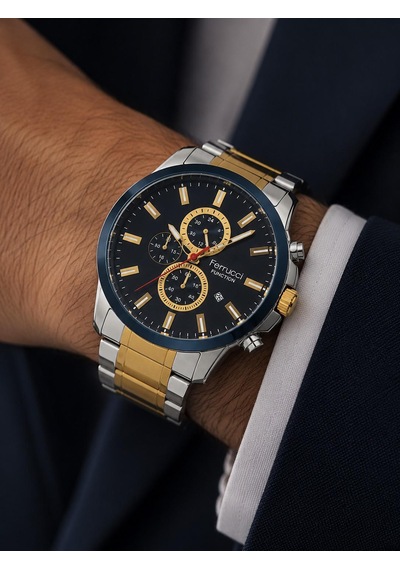 Ferrucci Fc95303 Silver-gold Renk Fonksiyonlu Takvimli Çelik Kordon Ve Kasa Erkek Kol Saati Altın - Gümüş
