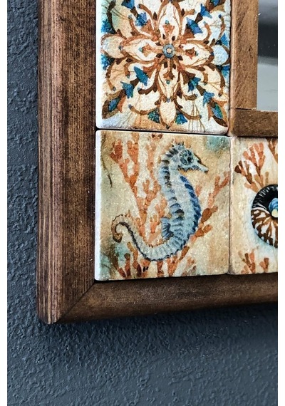 Tr Oscar Stone Decor Masif Çerçeveli Mozaik Taş Ayna 43 Cm X 43 Cm Shell-deniz Yıldızı Desen Marin Genel
