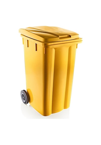 Omnipazar Sy-6510 Tekerlekli Kapaklı Plastik Çöp Konteyneri 240 Lt Sarı Sarı