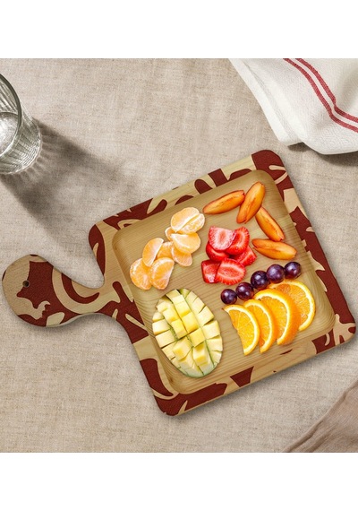Bk Gift Retro Motif Tasarımlı Kare Şeklinde Doğal Ahşap Servis Ve Sunum Tabağı Model 2