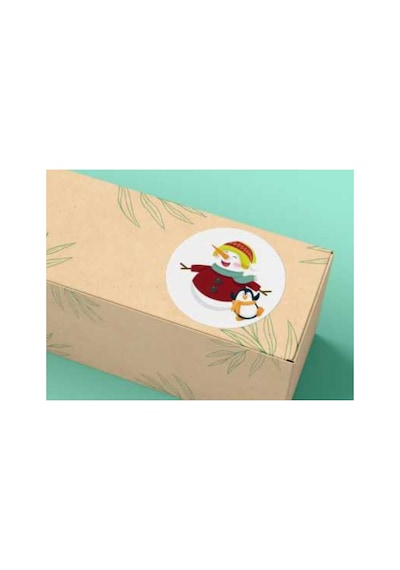 Kardan Penguen Snow Man Etiketi Kardan Adam Yuvarlak Mat Çıkartma Round Sticker 3 Cm 100 Adet Çok Renkli