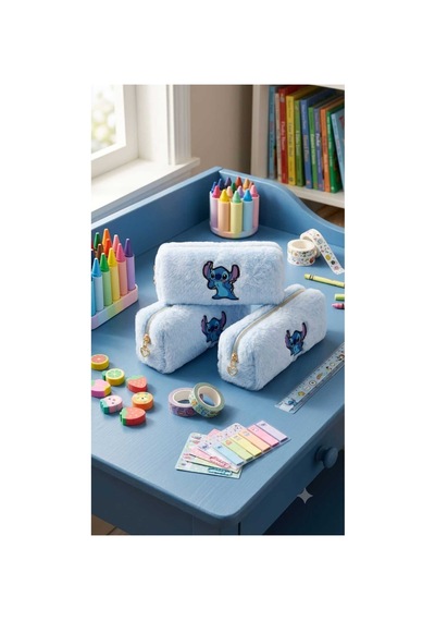 Peluş Kalem Kutusu Kalemlik Kalem Çantası 6x10x19 Cm Orta Boy Buz Mavi Yarasa Çok Renkli
