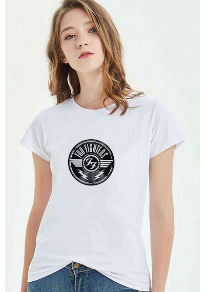 Foo Fighters Music Baskılı Beyaz Kadın Tshirt