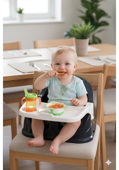 Tommybaby Oyun Piknik Mama Koltuğu Bebek Mama Oturağı Sandalye Üstü Mama Oturağı Antrasit