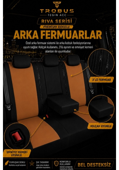 Renault Laguna 2001-2015 Uyumlu Riva Serisi Tay Tüyü Otropedik Açık Taba Siyah Premium Koltuk Kılıfı