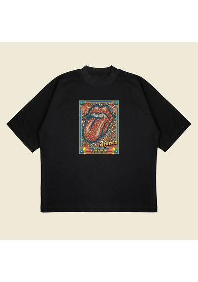Startmore Rolling Stone Seattle Baskılı Oversize Unisex Pamuklu Nefes Alan Kalın Kumaşlı Siyah