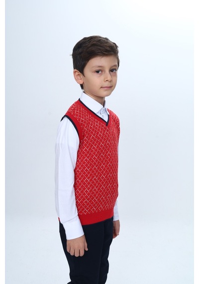 Toontoy Kids Toontoy Erkek Çocuk Regular Fit V Yaka Kare Desenli Okul Süveter - Garni & 2 İplik Kırmızı Toontoy Kids Toontoy Erkek Çocuk Regular Fit V Yaka Kare Desenli Okul Süveter - Garni & 2 İplik Kırmızı