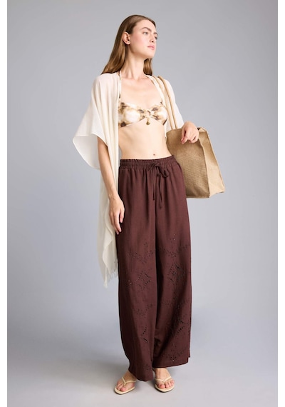 Defacto Regular Fıt Pamuklu Wide Leg Plaj Pantolonu H0878ax26smbn341 Kahve-bn341