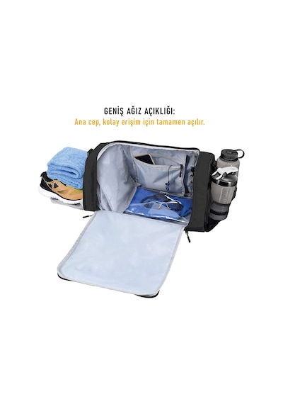 Haegs Spor Çantası, 10 Cepli, Ayakkabı Bölmeli, Dayanıklı Unisex Bay Bayan Seyahat Çantası Siyah