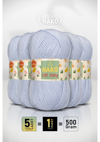 Elit Baby - 4687 Bebek Mavi - 5'li Paket - 100gr/250m - Bebek İpi - Anti Pilling Tüylenmez İp