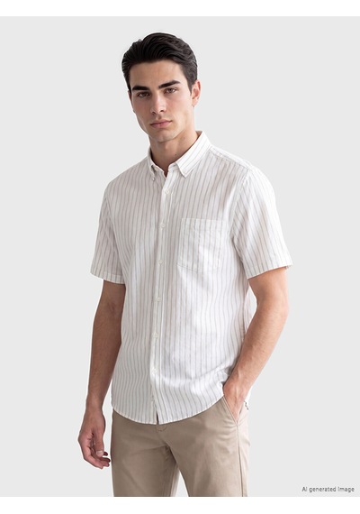 Lcwaıkıkı Classic Sarı Regular Fit Çizgili Poplin Erkek Gömlek