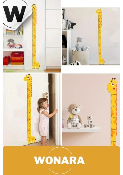 Özel Üretim Çocuk İçin Zürafa Figürlü Çift Taraflı Yapışkanlı Silinebilir Duvar Boy Ölçer Sticker