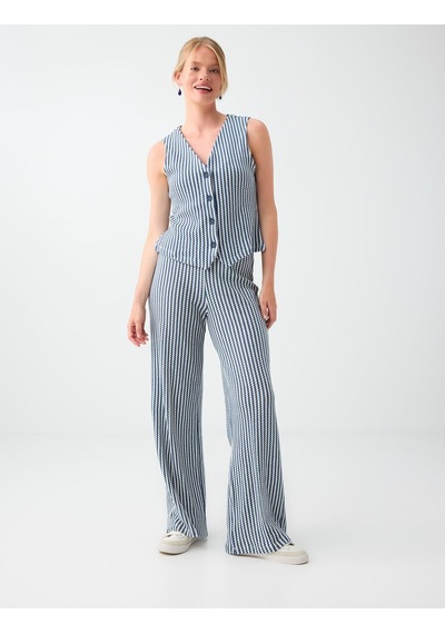 Jimmy Key Jimmy Key Lacivert Beli Lastikli Çizgili Örme Pantolon 6sw187484494