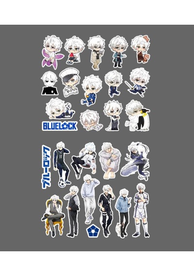 Bluelock-nagi Seishiro-parlak Kağıt -2li Sticker Set-telefon Süsleme Blue Lock Etiket Gri