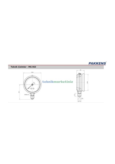 63Mm -1 +5 Bar 1 4" Alt Çıkış Gliserinli Manovakummetre Pakkens