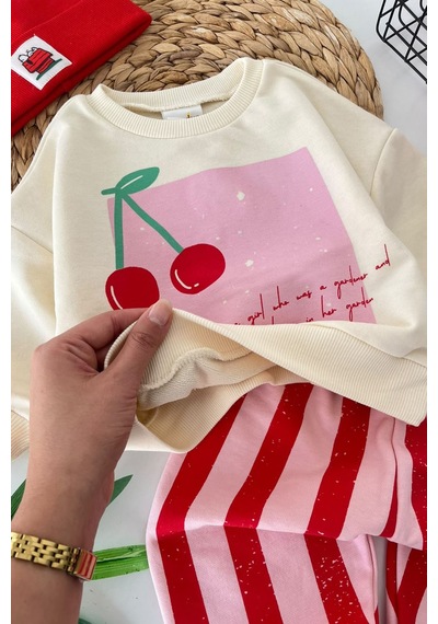 Minigimin Cicileri Love Kiraz Baskılı Kız Bebek 2 Li Takım - Krem