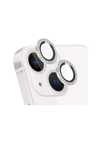 Taşlı Tasarım Temperli Cam Kamera Lens Koruyucu - Gümüş