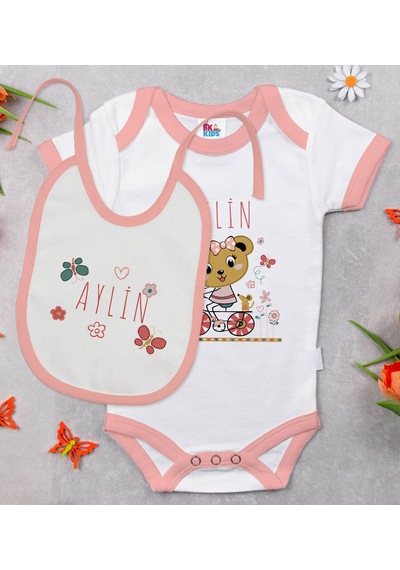 BK Kids Kişiye Özel İsimli 6 Parça Pembe Bebek Body Zıbın Battani