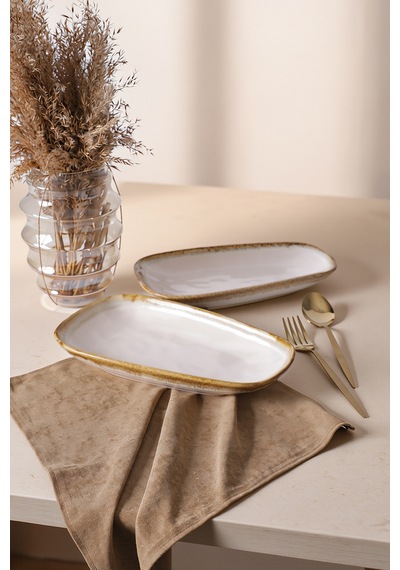 Keramika Shizen Krem Tetra Kayık Tabak 28 Cm 2 Adet Q44