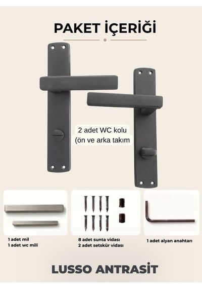 Lusso Antrasit Aynalı Kapı Kolu Lüks Wc Kapı Kolu