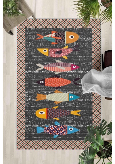 Kaymaz Taban Yıkanabilir Halı Mutfak, Salon, Yatak Odası İçin Modern Dijital Baskı Halı Slnhalı87 - 364 Çok Renkli