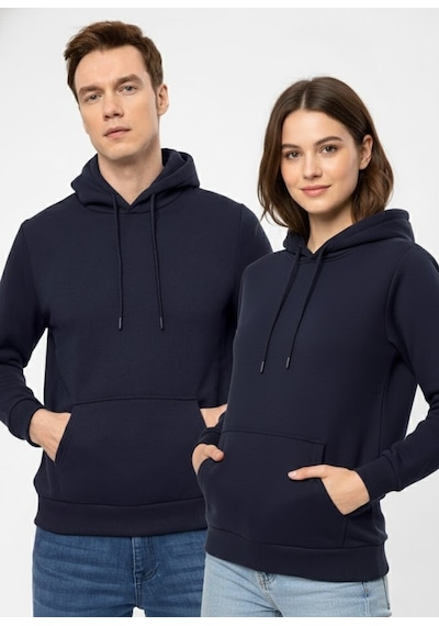 Süvari Oversize Geniş Kesim Pamuklu Yumuşak Dokulu Içi Polarlı Basic Kapüşonlu Sweatshirt Lacivert