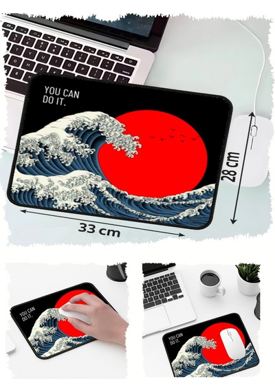 Dalga Kırmızı Ay Tasarımlı 33x28 Cm Mousepad Kaymaz Taban Rahat Konforlu Mouse Pad