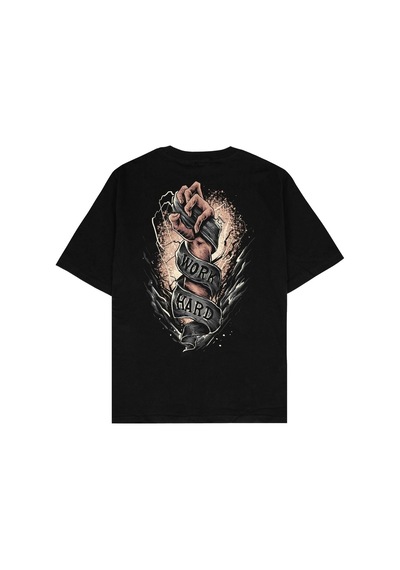 Startmore Adrift Work Hard Siyah Oversize Unisex T-shirt Siyah