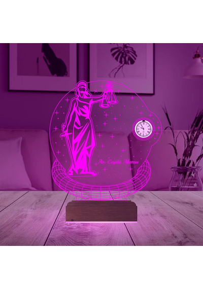 Luvivia Avukata Hediye Hukuk Terazi Adalet Kadın Kişiye Özel Metal Saatli 3d Lamba - Masa Gece Lambası Şeffaf