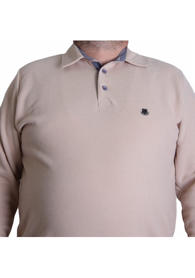 Moc Grande Mocgrande Erkek Büyük Beden Polo Yaka Sweat Orjinal 24409 Bej