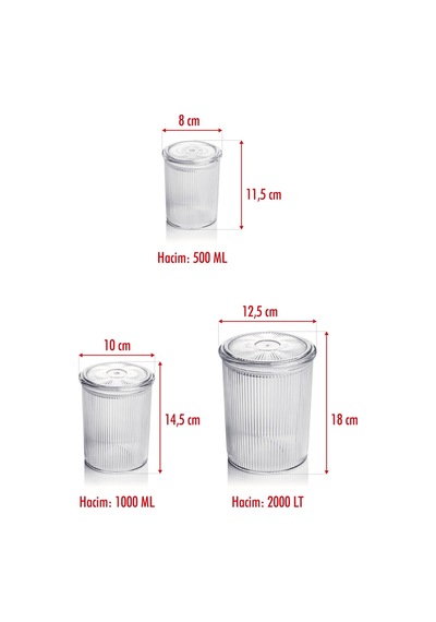 12'li Barok Yuvarlak 3 Boy Kavanoz Seti & Saklama Kabı & Erzak Kabı 4 2000 Ml, 4 1000 Ml, 4 500 Ml Çr