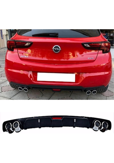 Opel Astra K Siyah Difüzör 4 Krom Egzoz Görünümlü Difizör Arka Ek Body Kit 2015 - 2021