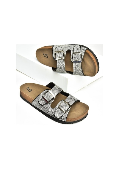 Fox Shoess777527502 Siyah Süet Taşlı Kadın Terlik Siyah