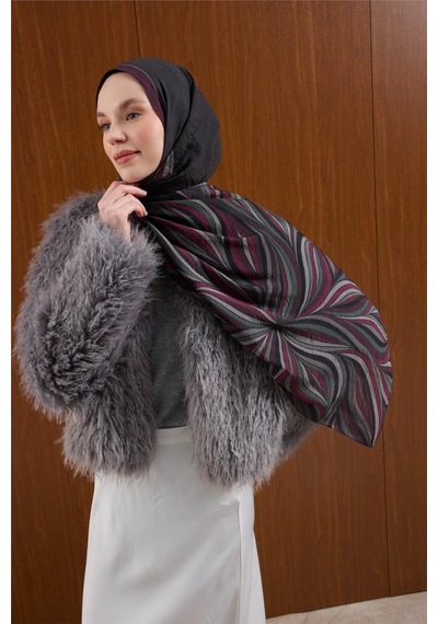 Silk Home Viskon Karışımlı Mayda Şal Antrasit Zemin Çok Renkli Desenli Tok Duruşlu 190x70