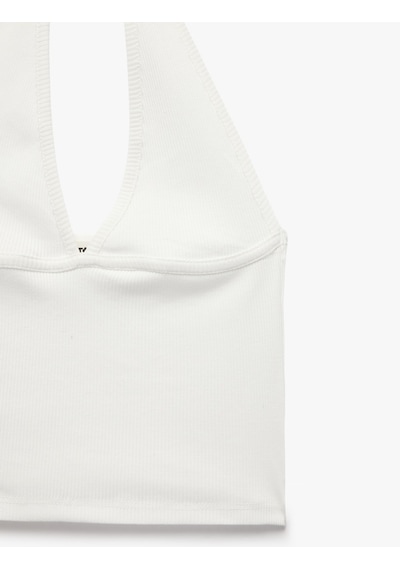Koton Pamuklu Dikiş Detaylı Kolsuz Slim Fit Crop Halter Yaka Bluz Ekru 6sal30272ık