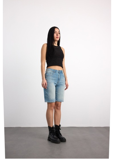 40391-73603 Kadın Mom Fit Mıd Waıst Denim Şort 40391-73603 mavi