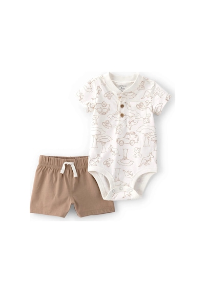 Carter's Erkek Bebek Body Şort Set 1u564910 Kahverengi-beyaz