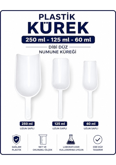 Plastik Kürek Beyaz - 250 ml 125 ml 60 ml- Dibi Düz - Numune Küreği