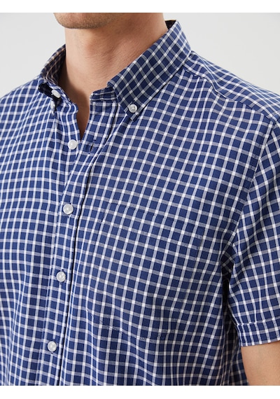 Lcwaıkıkı Classic Lacivert Regular Fit Kısa Kollu Ekose Oxford Erkek Gömlek