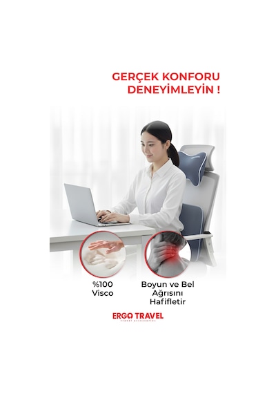 Viscofoam Araç Içi Visco Boyun Destek Ve Bel Destek Yastığı Gri Visco Yastık