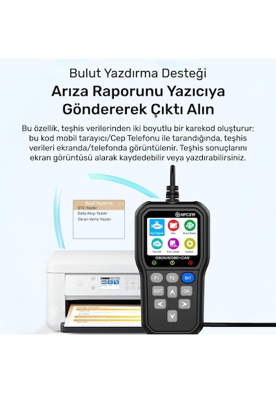 Npo Npc319 2.4" Türkçe Obdıı/eobd+can Modlu 63000 Hata Hafızalı Araç Arıza Tespit/silme Cihazı