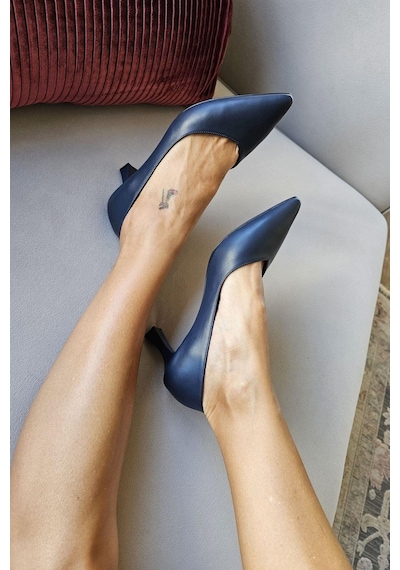 10 1896 Topukla Kadın Kadeh Topuklu 6 Cm Topuklu Stiletto Ayakkabı Lacivert